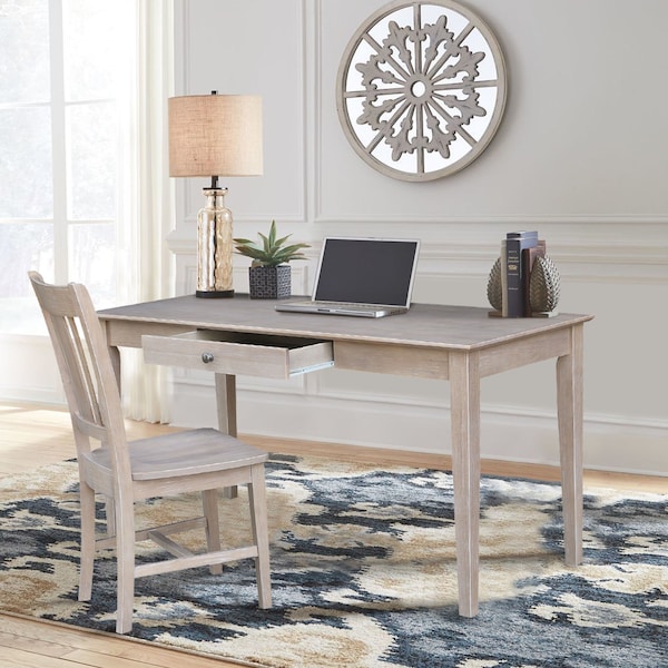International Concepts Desk with Drawer, Larger Size And Chair 26 in D X 30 in H, 60 in W X Wood, Washed Gray Taupe - K09-OF-42-C10