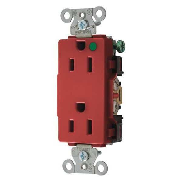 Hubbell Receptacle, 15 A Amps, 125V AC, Flush Mount, Standard Duplex Outlet, 5-15R, Red - 2172RED