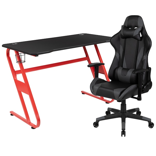 Flash Furniture Red Gaming Desk-Cup Holder/Reclining Chair Set - BLN-X20RSG1030-GY-GG