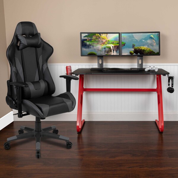 Flash Furniture Red Gaming Desk-Cup Holder/Reclining Chair Set - BLN-X20RSG1030-GY-GG