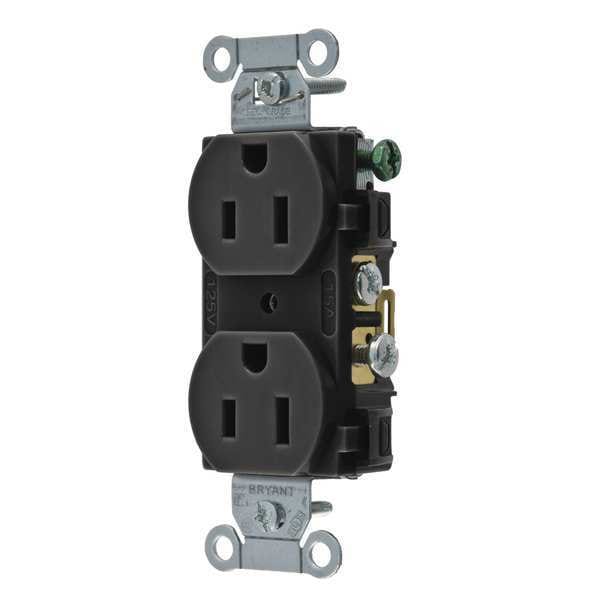Zoro Select Receptacle, 15 A Amps, 125V AC, Flush Mount, Standard Duplex Outlet, 5-15R, Black - CBRS15BLK