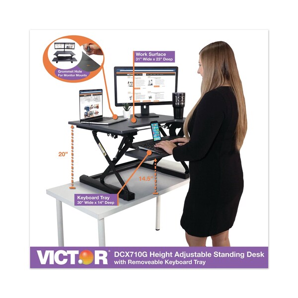 Victor Desks, 31-1/4 in D X 20" H, 31" W X Steel, Gray/Black - VCTDCX710G