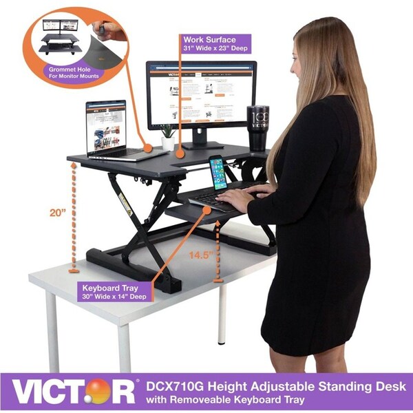 Victor Desks, 31-1/4 in D X 20" H, 31" W X Steel, Gray/Black - VCTDCX710G