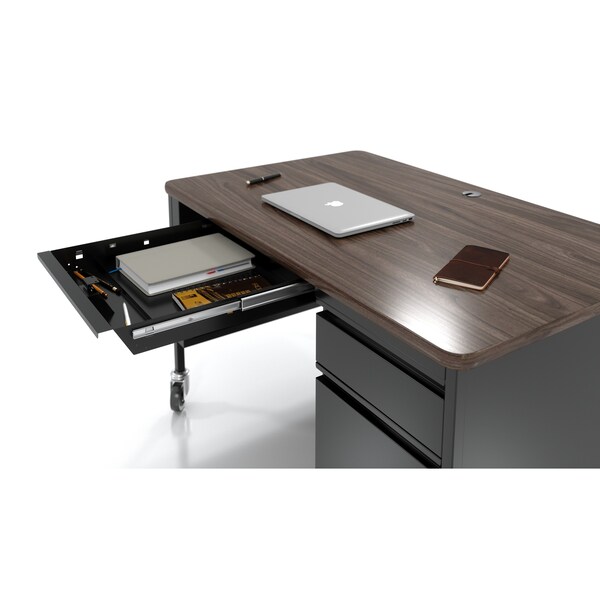 Hirsh Commercial Desks, 30 in D X 29.5 in H, 48 in W X Steel, Black / Walnut - 22656