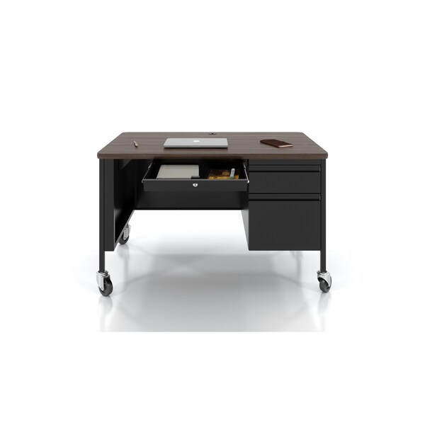 Hirsh Commercial Desks, 30 in D X 29.5 in H, 48 in W X Steel, Black / Walnut - 22656