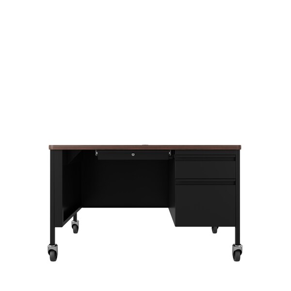 Hirsh Commercial Desks, 30 in D X 29.5 in H, 48 in W X Steel, Black / Walnut - 22656