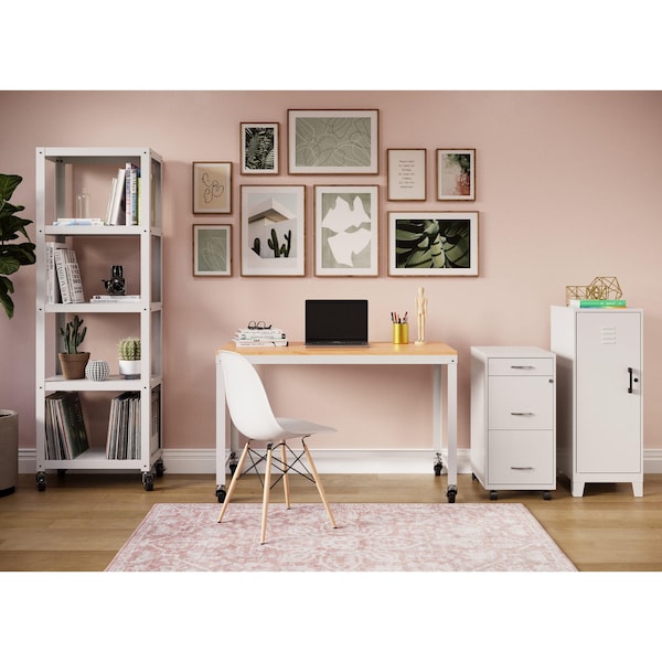 Space Solutions Desk, 23.88 in D X 30 in H, 47.45 in W X Steel, White / Maple - 24973