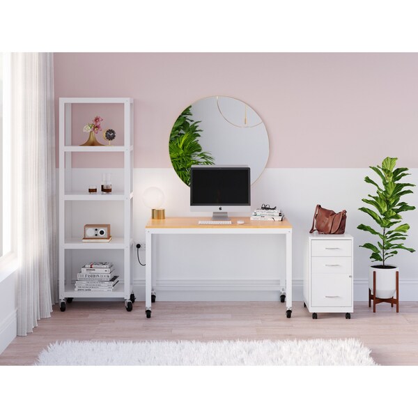 Space Solutions Desk, 23.88 in D X 30 in H, 47.45 in W X Steel, White / Maple - 24973