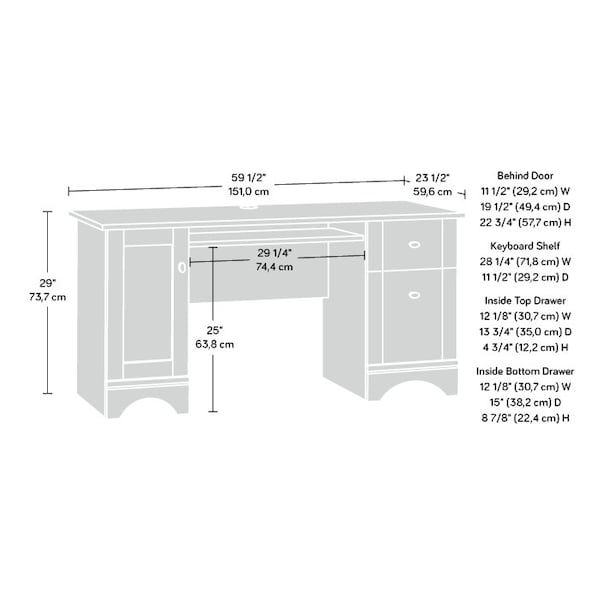 Sauder 23.46 in D X 29.02 in H, 59.45 in W X Engineered wood - 433953