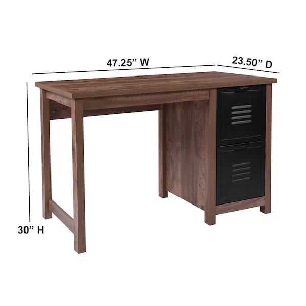 Flash Furniture Computer Desk Computer Desk, Metal Drawers, Oak, 23-1/2" D X 30" H, 47-1/4" W X Crosscut Oak - NAN-JN-21736T-GG