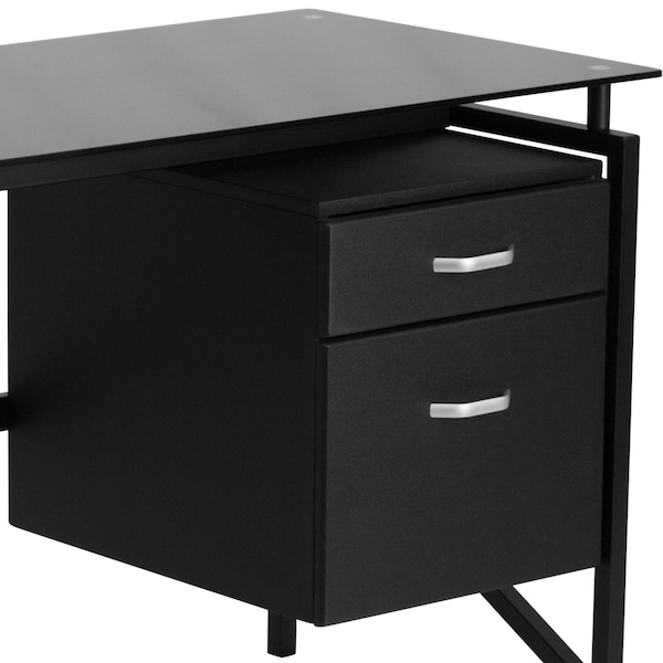 Flash Furniture Glass Desk Office Desk, 22-1/2" D X 30" H, 46" W X Metal, Table Top: Glass, Black - NAN-WK-036-GG