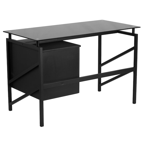 Flash Furniture Glass Desk Office Desk, 22-1/2" D X 30" H, 46" W X Metal, Table Top: Glass, Black - NAN-WK-036-GG