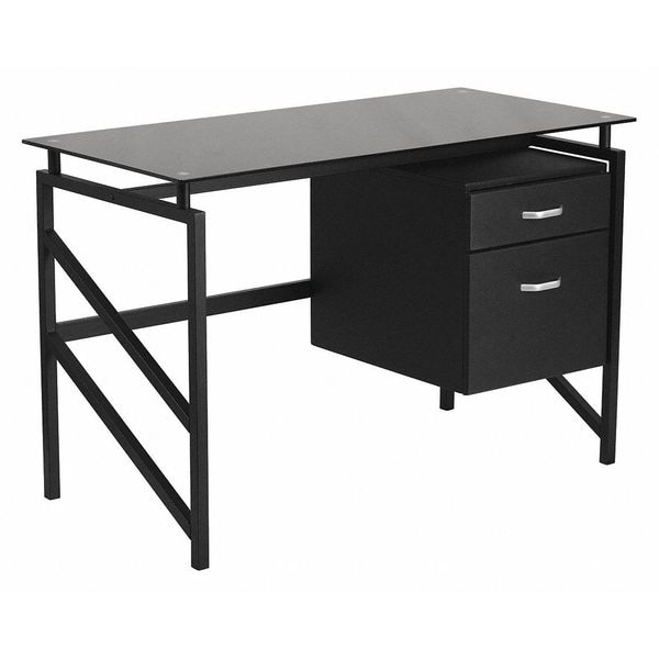 Flash Furniture Glass Desk Office Desk, 22-1/2" D X 30" H, 46" W X Metal, Table Top: Glass, Black - NAN-WK-036-GG