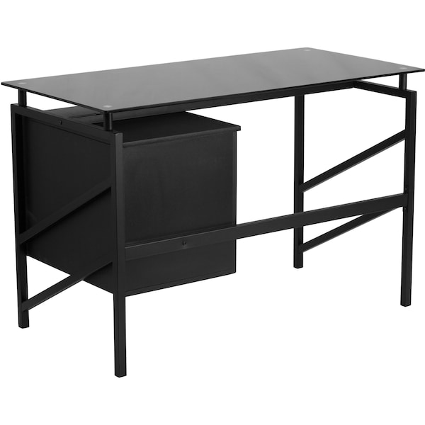 Flash Furniture Glass Desk Office Desk, 22-1/2" D X 30" H, 46" W X Metal, Table Top: Glass, Black - NAN-WK-036-GG