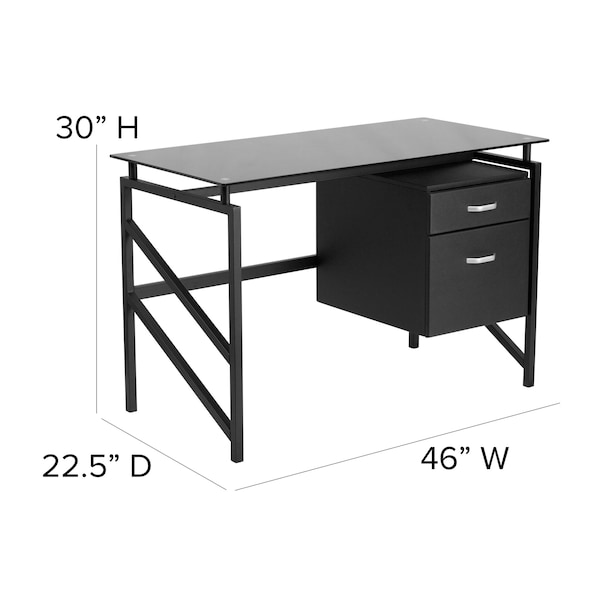 Flash Furniture Glass Desk Office Desk, 22-1/2" D X 30" H, 46" W X Metal, Table Top: Glass, Black - NAN-WK-036-GG