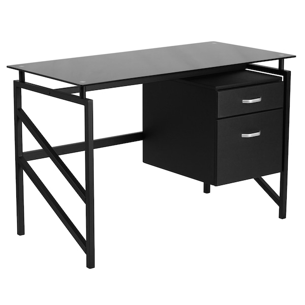 Flash Furniture Glass Desk Office Desk, 22-1/2" D X 30" H, 46" W X Metal, Table Top: Glass, Black - NAN-WK-036-GG