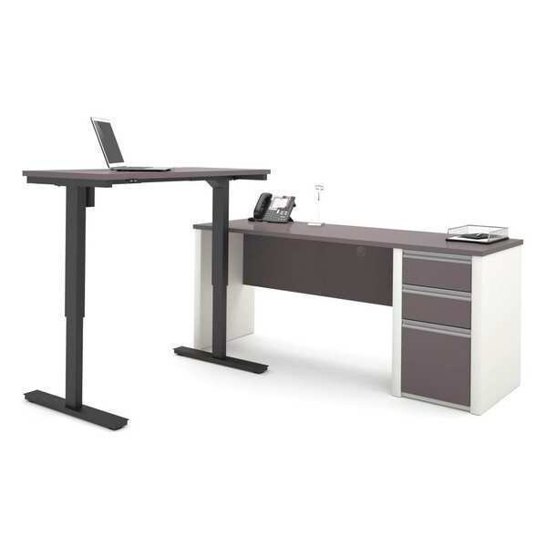 Bestar L Shaped Desk L-Shape Desk, 70.9" D X 30-13/32" H, 71.1" W X Melamine, Slate/Sandstone - 93885-59