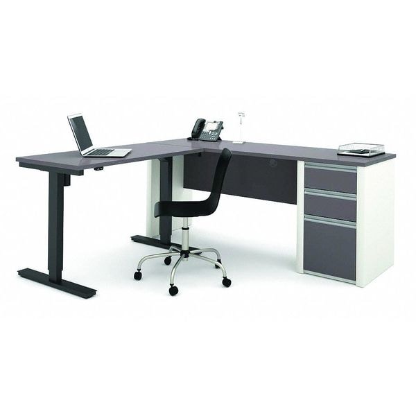 Bestar L Shaped Desk L-Shape Desk, 70.9" D X 30-13/32" H, 71.1" W X Melamine, Slate/Sandstone - 93885-59