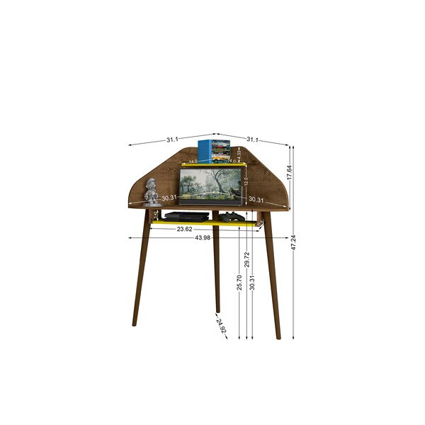 Manhattan Comfort Corner Desk, 21.06 in H, 31.1 in W X Rustic Brown and Yellow - 231BMC94