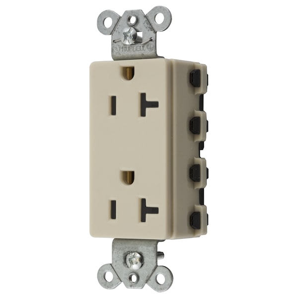 Hubbell Wiring Device-Kellems Straight Blade Devices, Receptacles, Style Line Decorator Duplex, SNAPConnect, Standard, 20A 125V, 2-Pole 3-Wire Grounding, 5-20R, Nylon, Ivory, USA - SNAP2162INA