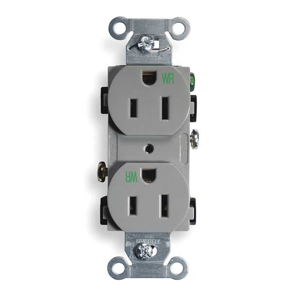 Hubbell 15A Duplex Receptacle 125VAC 5-15R GY - BR15GRYWR
