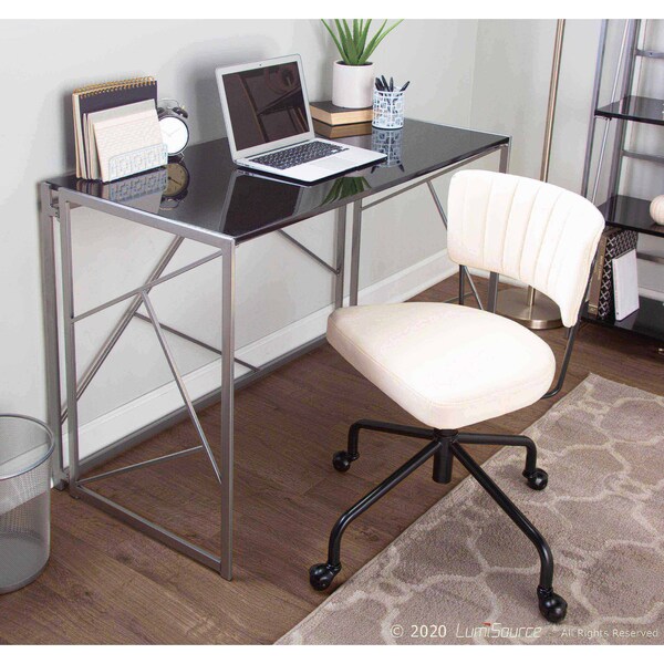 Lumisource Folia Desk in Silver Metal and Black Wood - OFD-FOLIA SVBK