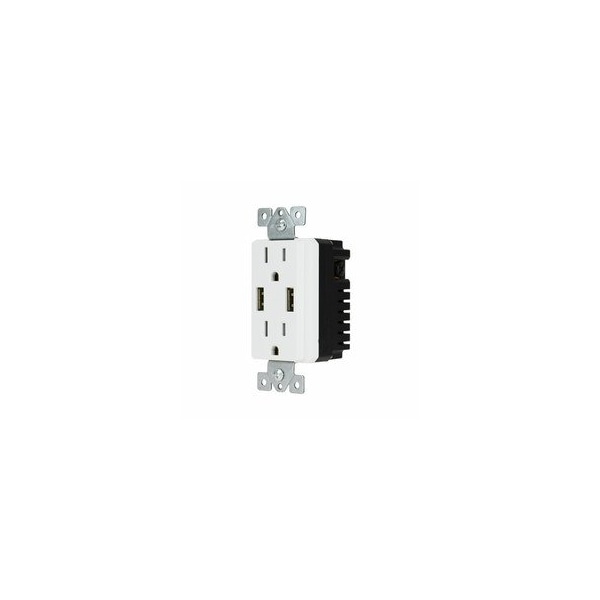 Swe-Tech 3C White Decora Style Duplex AC 15A 125V Outlet2 x Nema 5-15RFeaturing Dual USB charge ports - FWT90W1-70100