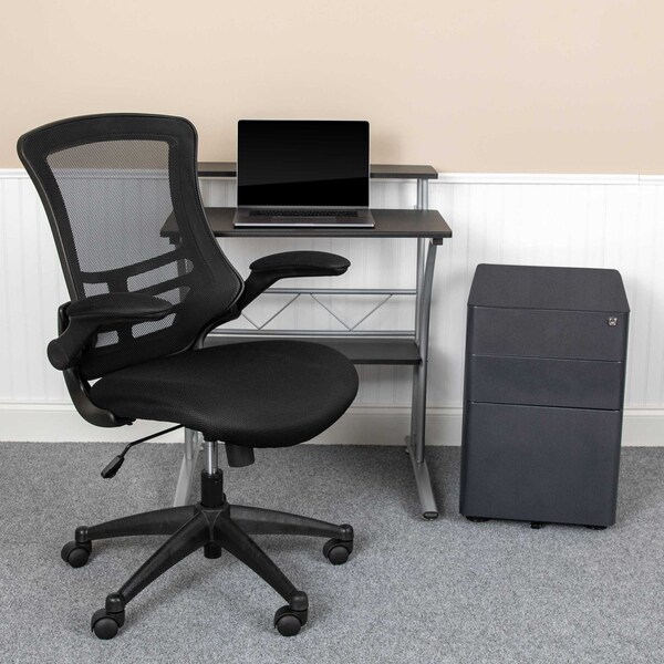 Flash Furniture Black Desk, Chair, Cabinet Set - BLN-CLIFCHPX5-BK-GG