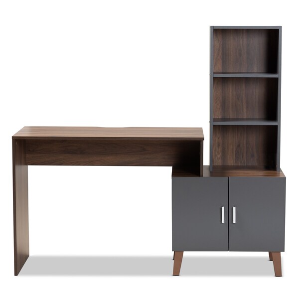 Baxton Studio Jaeger Modern Two-Tone Walnut Brown and Dark Grey Finished Wood Storage Desk with Shelves - 182-11696-ZORO