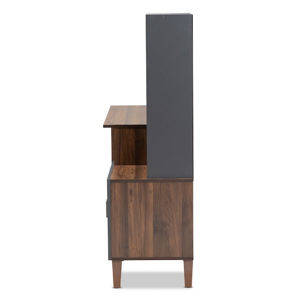 Baxton Studio Jaeger Modern Two-Tone Walnut Brown and Dark Grey Finished Wood Storage Desk with Shelves - 182-11696-ZORO