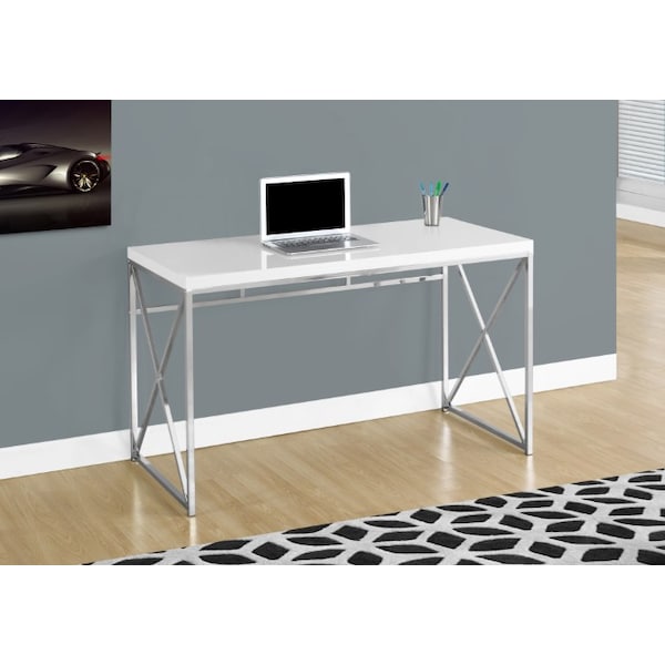 Monarch Specialties Computer Desk, Home Office, Laptop, Work, Metal, Laminate, Glossy White, Chrome, Contemporary - I 7205