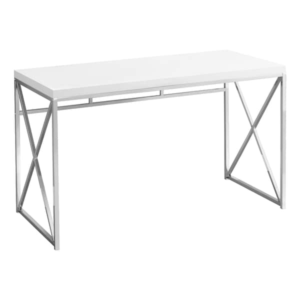 Monarch Specialties Computer Desk, Home Office, Laptop, Work, Metal, Laminate, Glossy White, Chrome, Contemporary - I 7205