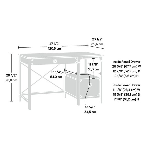 Sauder 23.46 in D X 29.53 in H, 47.48 in W X Engineered wood, Metal - 425907