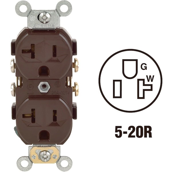 Leviton 20A Brown Heavy-Duty 5-20R Duplex Outlet - S00-CR20-00S