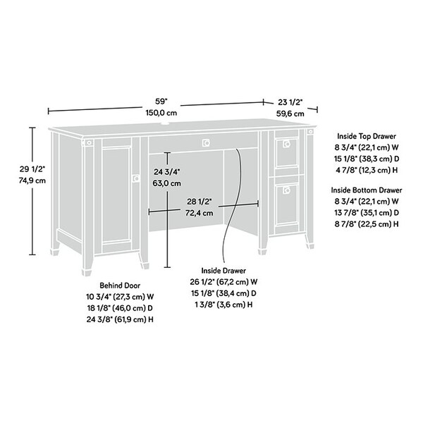 Sauder 23.46 in D X 29.53 in H, 59.06 in W X Engineered wood - 422350