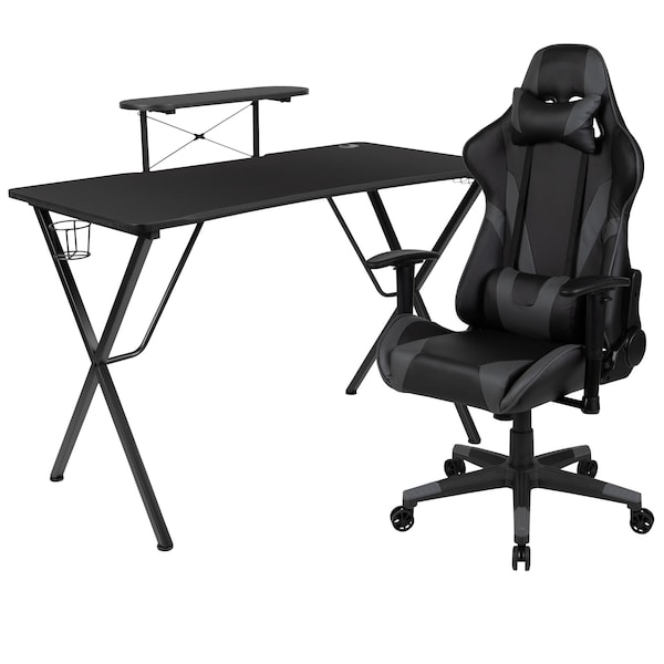 Flash Furniture Black Gaming Desk-Cup Holder/Reclining Chair Set - BLN-X20RSG1031-GY-GG