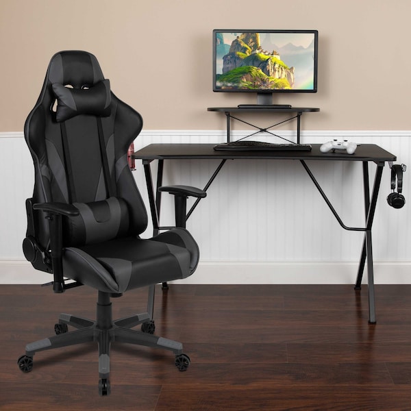 Flash Furniture Black Gaming Desk-Cup Holder/Reclining Chair Set - BLN-X20RSG1031-GY-GG