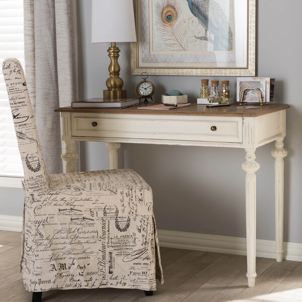 Baxton Studio Marquetterie Oak and Whitewash Writing Desk - 134-7191