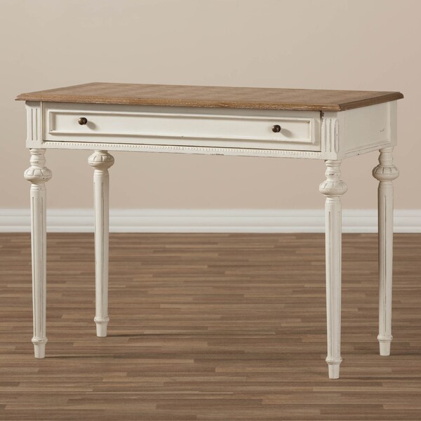 Baxton Studio Marquetterie Oak and Whitewash Writing Desk - 134-7191