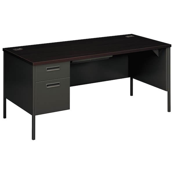 Hon Pedestal Desk Metro Classic Left Pedestal Desk, 30 in D X 29.5" H, 66" W X Metal, Mahogany/Charcoal - HP3266L.N.S