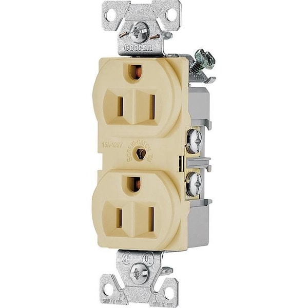 Eaton SP Duplex Receptacle, 2 Pole, 15 A, 125 V, Back, Side Wiring, NEMA 515R, Ivory - BR15V