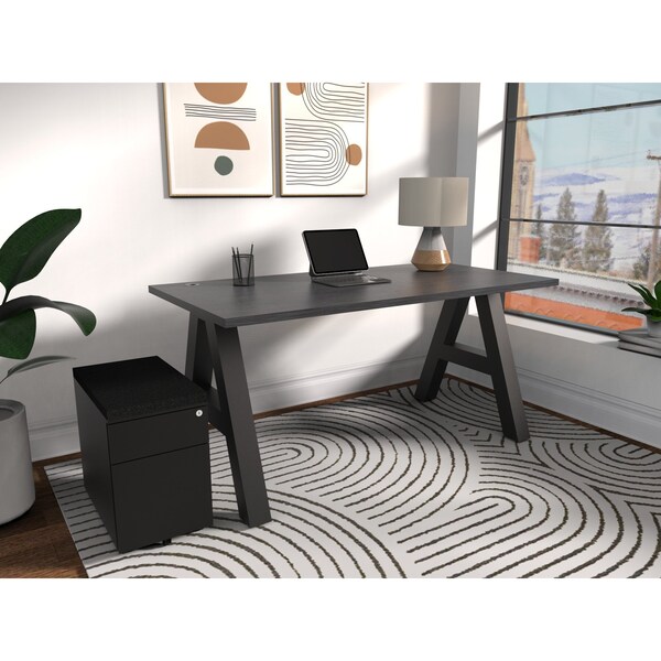 We'Re It A-Frame Writing Desk, 30 in D X 30 in H, 72 in W X Laminate, Charcoal Strand Top; Black Frame - AF7230-6307