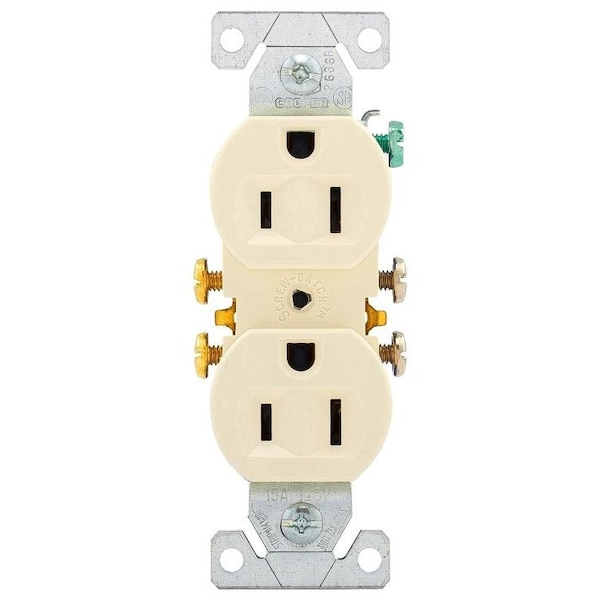 Eaton Wiring Devices Duplex Receptacle, 2 Pole, 15 A, 125 V, Pushin, Side Wiring, NEMA 515R - 270LA