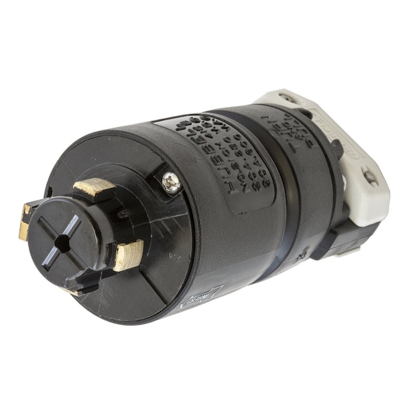 Hubbell Wiring Device-Kellems Locking Devices, Hubbellock, Industrial, Male Plug, 30A 600V AC, 20A 250V DC, 3-Pole 4-Wire Grounding, Non-NEMA, Screw Terminal, Black and White - HBL21CM415B