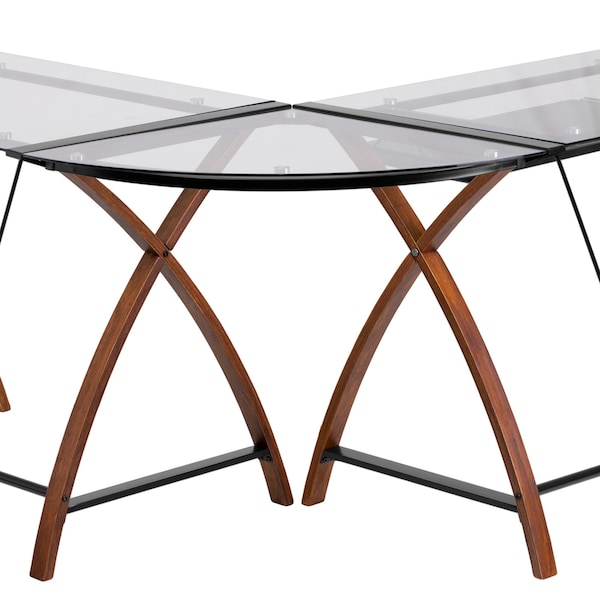 Flash Furniture L Shaped Desk Glass Top Cherry Desk, L-Shaped, 23-1/2" D X 29" H, 83-1/4" W X Clear/Cherry - NAN-JN-2824SL-COMBO-GG