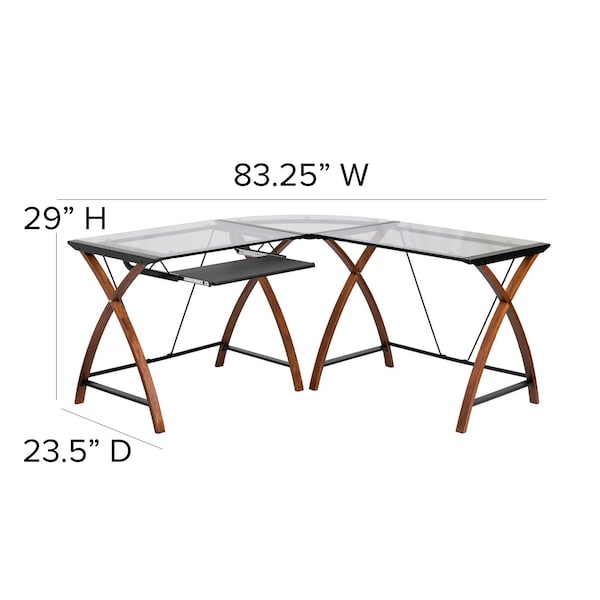 Flash Furniture L Shaped Desk Glass Top Cherry Desk, L-Shaped, 23-1/2" D X 29" H, 83-1/4" W X Clear/Cherry - NAN-JN-2824SL-COMBO-GG