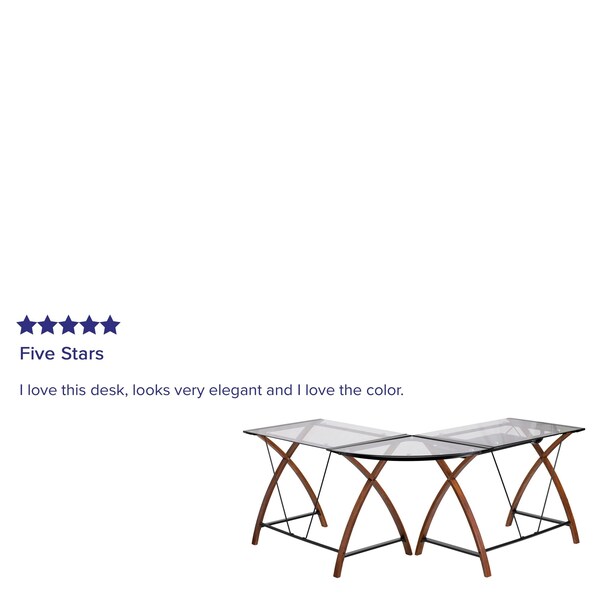 Flash Furniture L Shaped Desk Glass Top Cherry Desk, L-Shaped, 23-1/2" D X 29" H, 83-1/4" W X Clear/Cherry - NAN-JN-2824SL-COMBO-GG