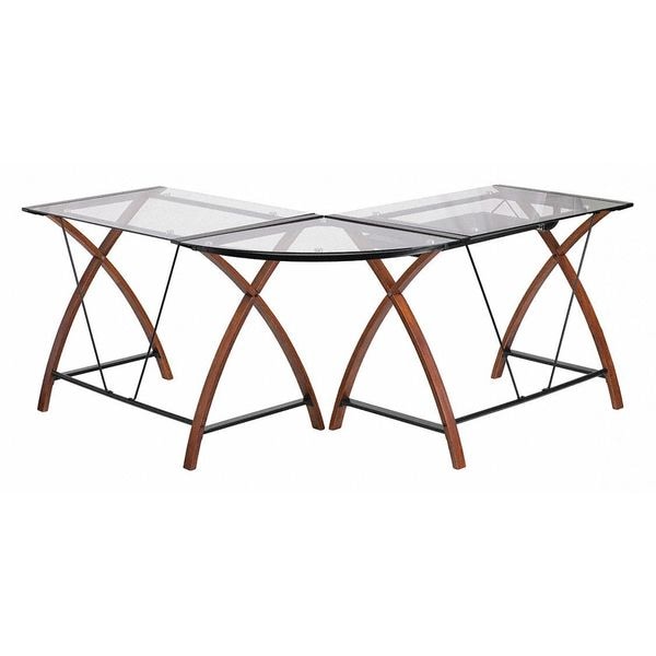 Flash Furniture L Shaped Desk Glass Top Cherry Desk, L-Shaped, 23-1/2" D X 29" H, 83-1/4" W X Clear/Cherry - NAN-JN-2824SL-COMBO-GG