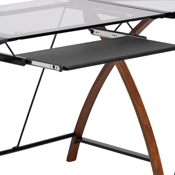 Flash Furniture L Shaped Desk Glass Top Cherry Desk, L-Shaped, 23-1/2" D X 29" H, 83-1/4" W X Clear/Cherry - NAN-JN-2824SL-COMBO-GG