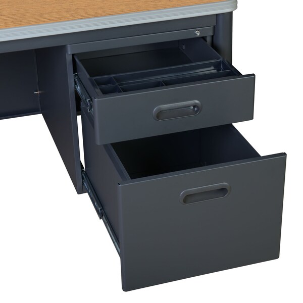 Regency Mesa Steel Double Pedestal Teacher's Office Desk with Center Drawer 60'' x 30'', Medium Oak - 66266DPCDMO